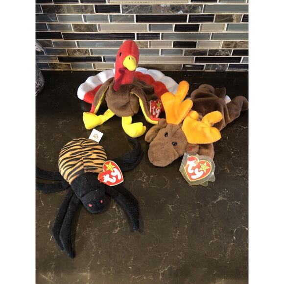 Lot Of 3 TY GOBBLERS Turkey SPINNER Spider CHoCOLATE Moose 5-6" Plush - Picture 2 of 5